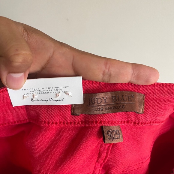 Judy Blue High Waist Garment Dyed Red Tummy Control Wide Leg Crop Denim Jeans - Picture 10 of 10